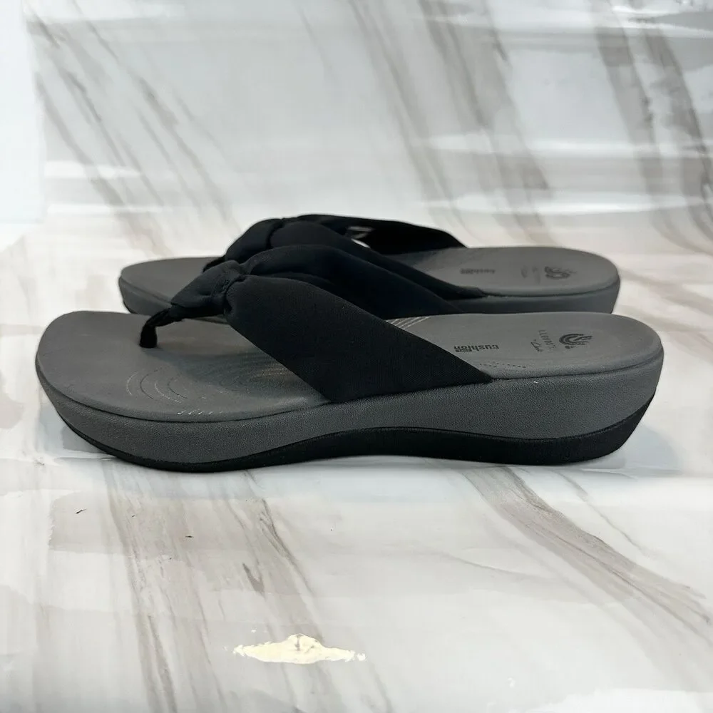 Clarks Cloudsteppers Slip-On Thong Sandals Women's 10M Black Gray Soft Cushion